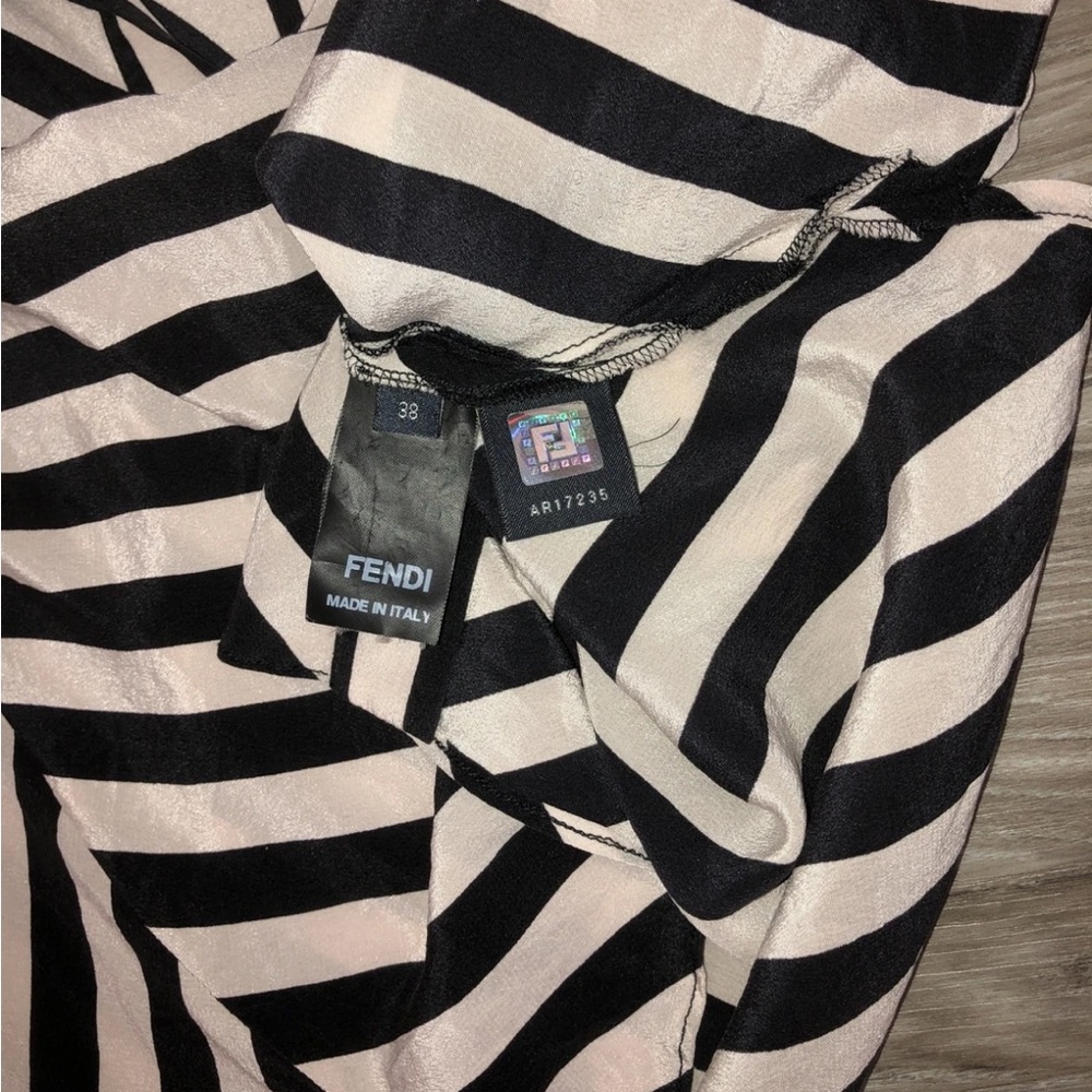 FENDI Y2K STRIPED SILK BUTTON FRONT BLOUSE CHEVRON STRIPE SILK - Picture 8 of 10